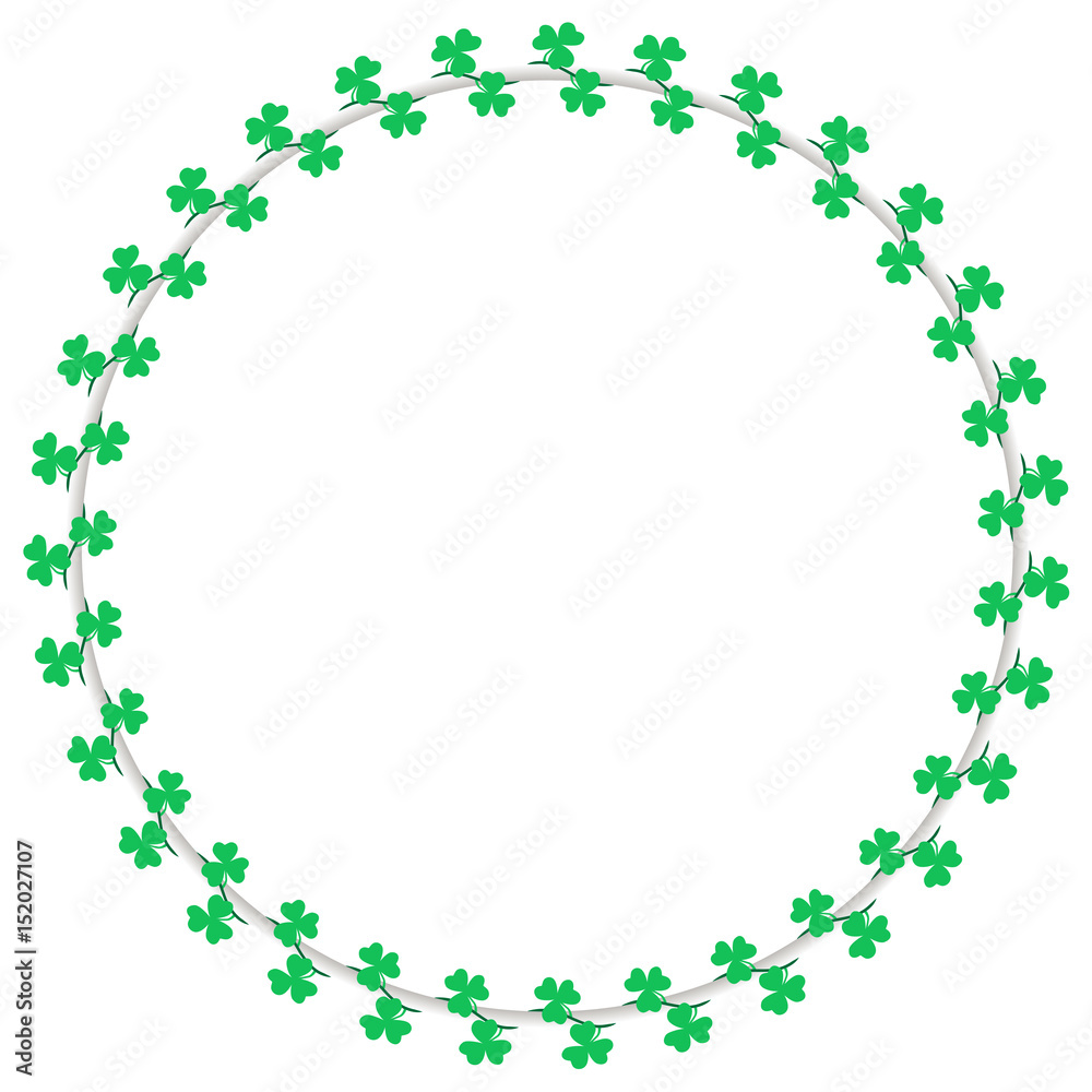 Shamrock circle wreath border decoration for Saint Patrick’s Day. Clover leaf crossing vine vector illustration. Shamrock circle wreath border decoration for Saint Patrick’s Day. Clover leaf crossing vine vector illustration.