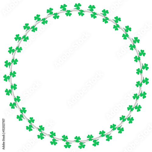 Shamrock circle wreath border decoration for Saint Patrick’s Day. Clover leaf crossing vine vector illustration. 