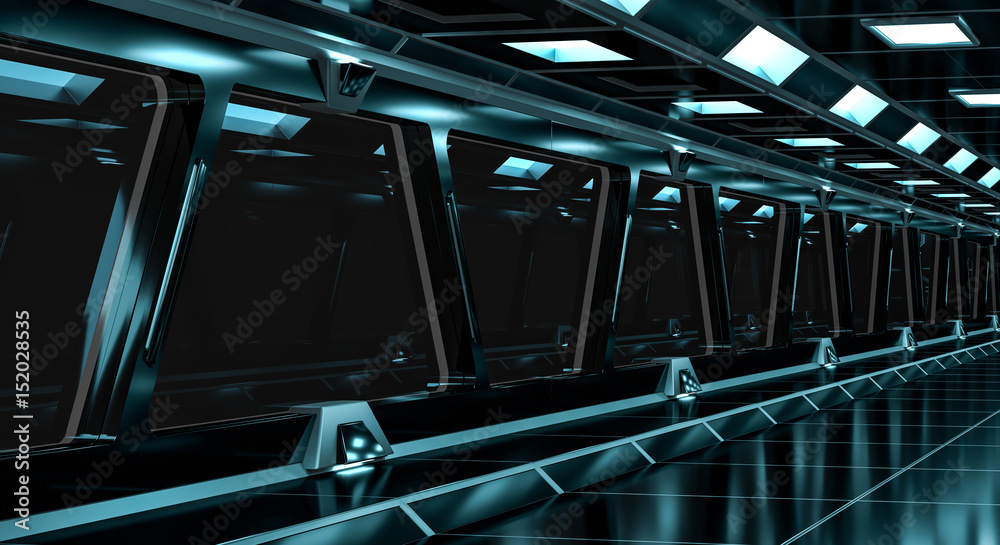 Spaceship black corridor 3D rendering