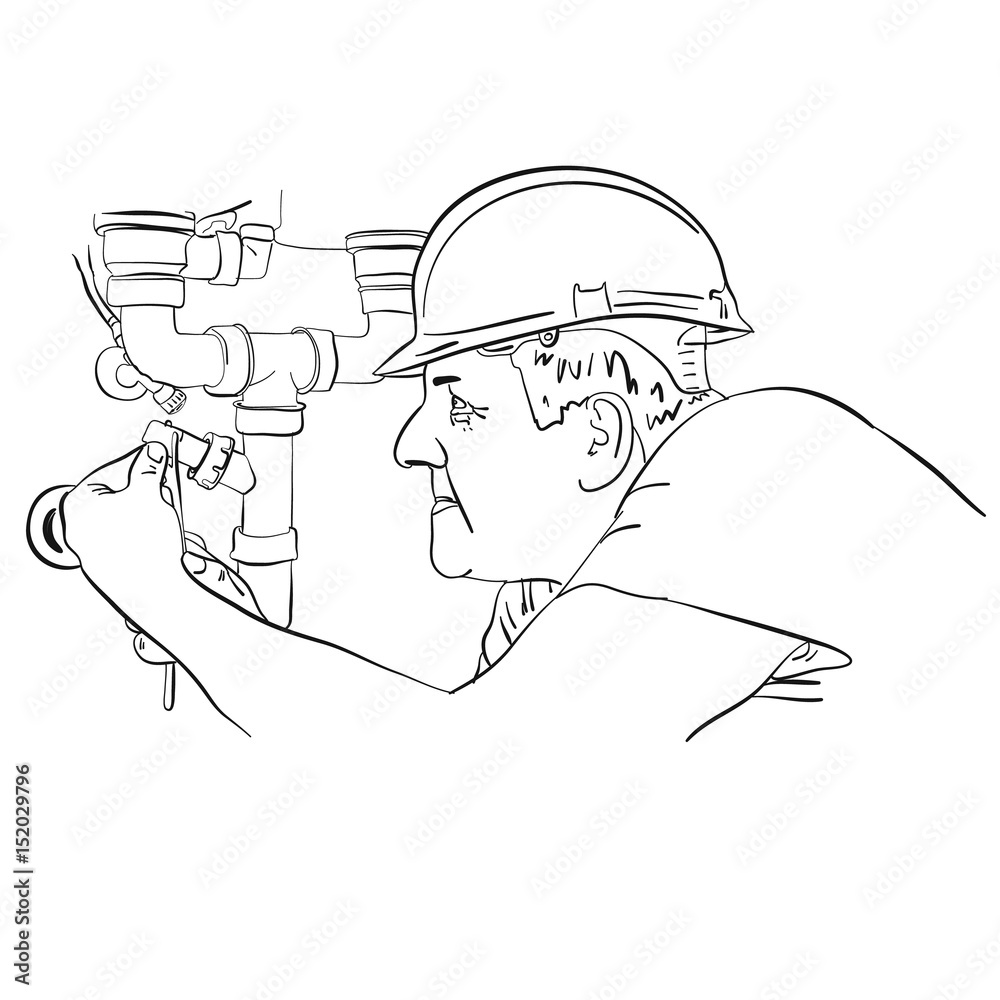 Obraz premium Plumber, illustration on a white background. Outline.