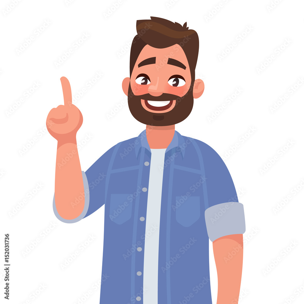 Concept of a great idea. Man with a joyful face and a raised index finger on a white background Concept of a great idea. Man with a joyful face and a raised index finger on a white background