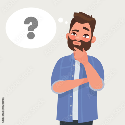 Man is thinking. Question mark. Vector illustration in cartoon style
