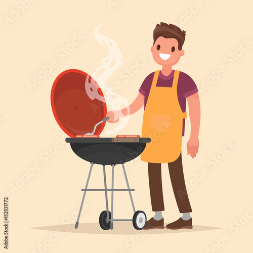 Canvas Print Man is cooking a barbecue grill