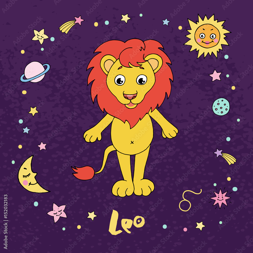 Leo zodiac sign on night sky background with stars