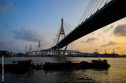 River Bhumibol Bridge  The Industrial Ring Road Bridge  in the evening   Thailand.