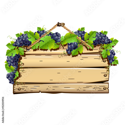 Old wooden signboard with grapes