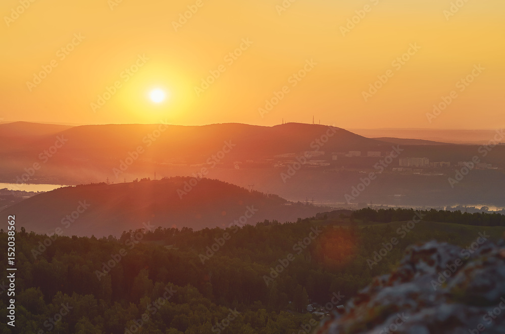Obraz premium Beautiful summer landscape, sunset in mountains