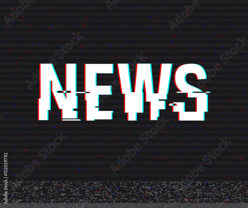 News glitch text. Anaglyph 3D effect. Technological retro background. Vector illustration. Creative web template. Flyer, poster layout. Computer program, TV screen.