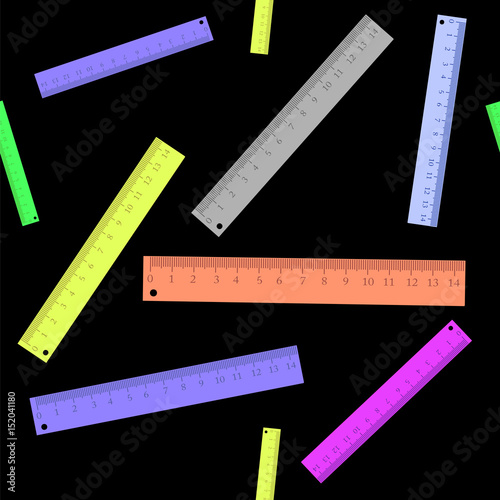 Colorful Plastic Rulers Seamless Pattern Isolated on Black Background
