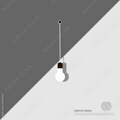 Abstract black and white creative process icon. Lamp as new thought. Brain storm sudden inspiration. Cognitive mind activity backdrop. Smart idea image design. Psychological insight. EPS 10 vector art