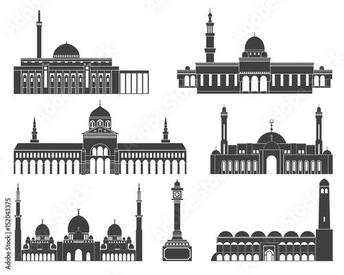 Western Asia. Isolated Asian buildings on white background