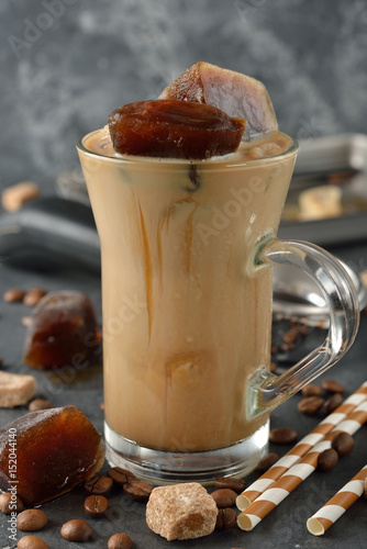 Cold milk with coffee ice