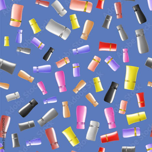 Cosmetic Colored Tubes Seamless Pattern Isolated on Blue Background.