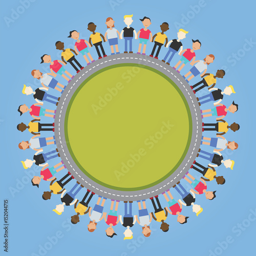 People with different ethnic hold hand together to make world a peace place