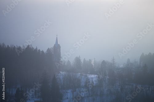 Foggy winter landscape, Szklarska Poreba, Poland.