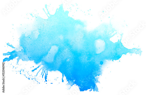 Abstract blue watercolor on white background.The color splashing on the paper.It is a hand drawn.