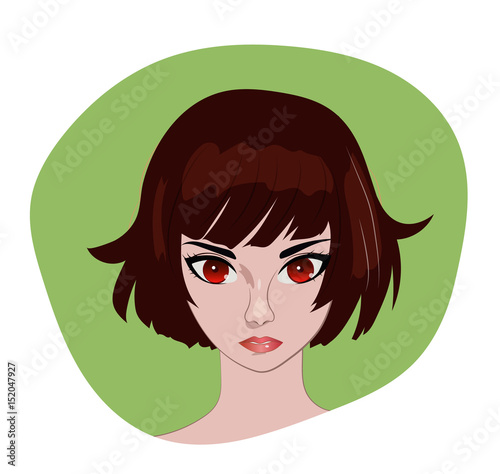 Anime girl with brown bob hair vector portrait