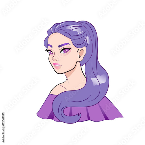 Anime sexy girl with purple hair isolated vector portrait