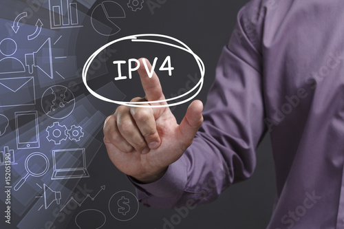 Business, Technology, Internet and network concept. Young businessman shows the word: IPv4