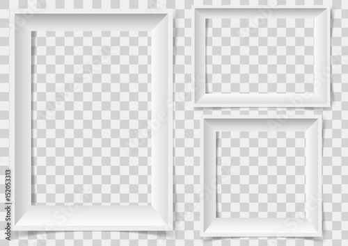 White picture frame with shadows isolated on vector transparent background.