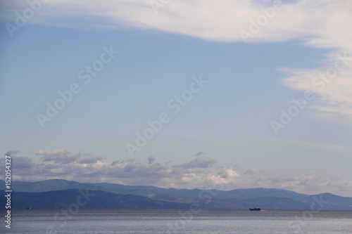 Landscape of sea and mountains.