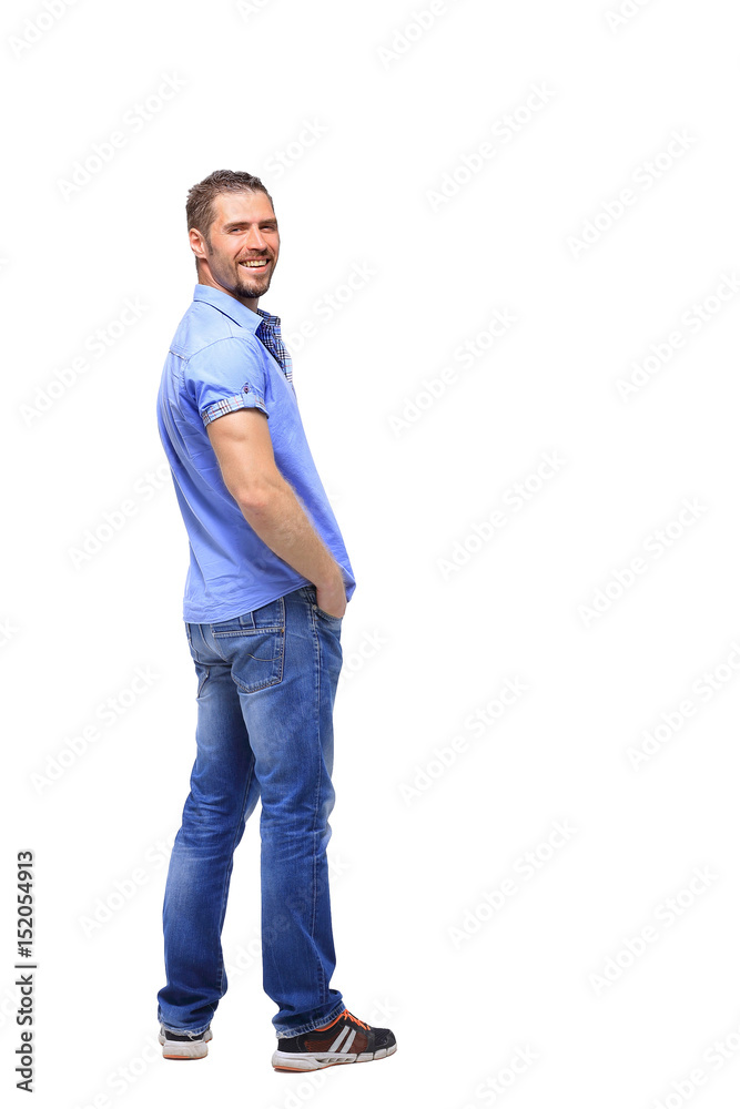 Portrait of the young smiling turned man isolated on a white ba Portrait of the young smiling turned man isolated on a white ba