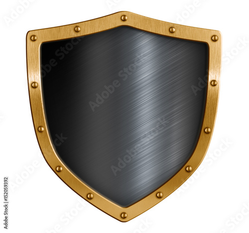 Gold and black metal shield isolated 3d illustration