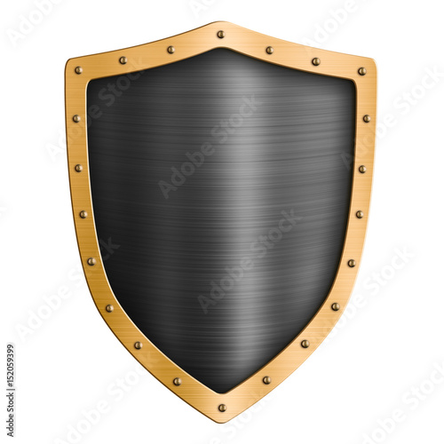 Gold metal shield isolated 3d illustration