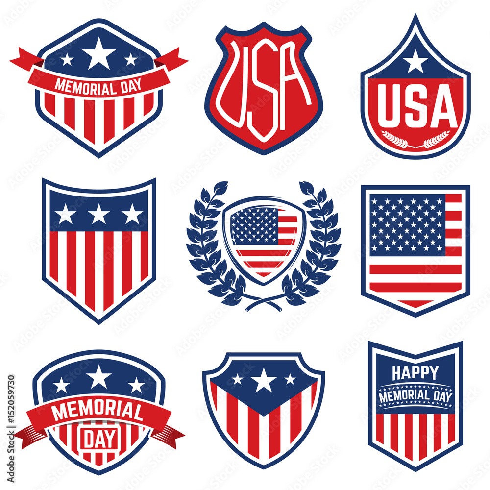 Set of the emblems with american flag. Memorial Day. Vector illustration Set of the emblems with american flag. Memorial Day. Vector illustration