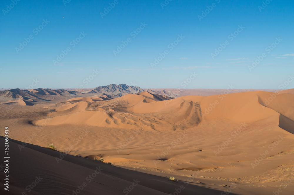 Climbing Big Daddy Dune View onto Desert Landscape, Sossusvlei, Namibia