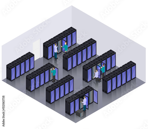 Isometric Datacenter Hosting Servers Room Concept