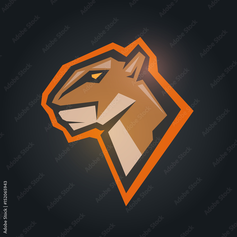 Puma head. Mockup template animal symbol, logo, emblem or sticker for  branding, printing, sports team. Vector illustration on black background.  Stock Vector | Adobe Stock