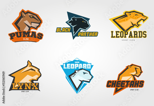 Photography Set mockup template wild cats head symbol, logo, emblem or sticker for branding, printing, sports team