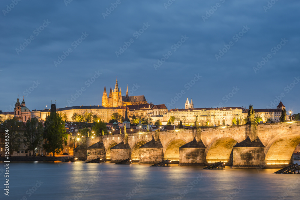Charles bridge (Karluv Most) at the evening. Czech Republic
