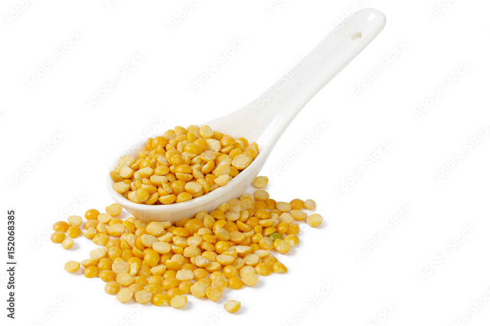 Dry yellow split peas isolated on white. Dry yellow split peas isolated on white.