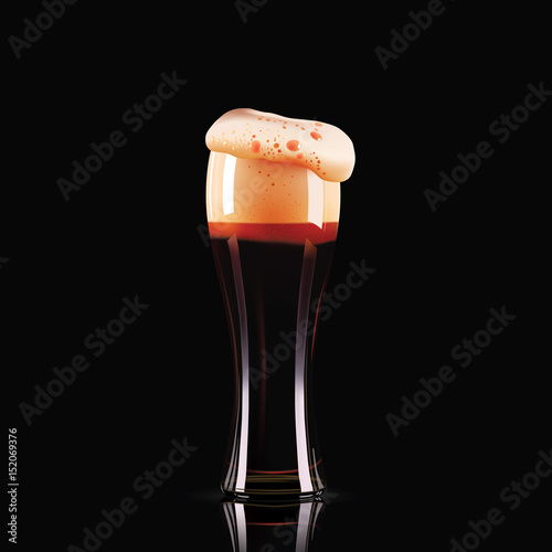 Elegant beer glass. Photo-realistic vector illustration of dark beer on black background.