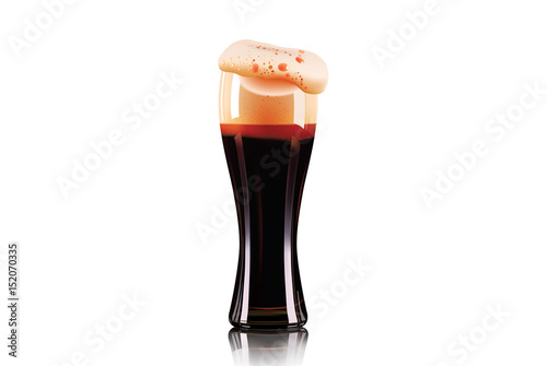 Elegant beer glass. Photo-realistic vector illustration of dark beer isolated on white background.