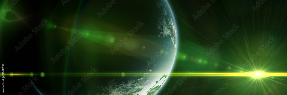 planet Earth lit by a mysterious green star Stock Illustration | Adobe ...