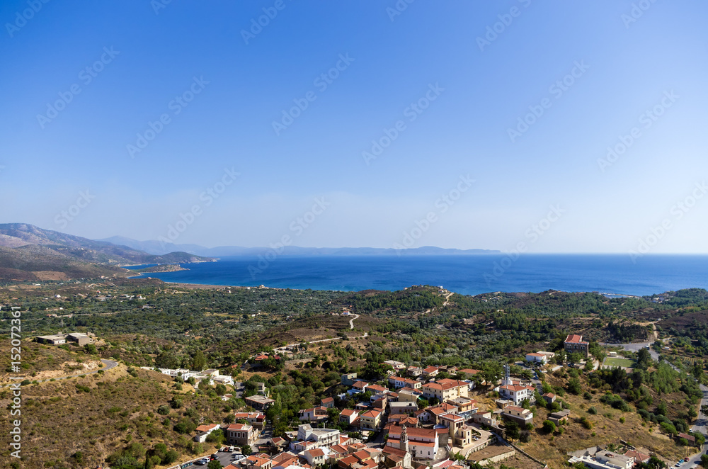 Fototapeta premium Amazing view to the sea from the top of a mountain in Chios island, Greece 
