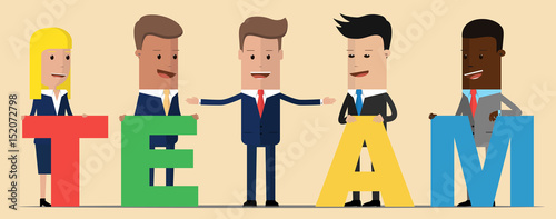 team business concept vector illustration. Businessmen holding T E A M letters. Creative people collection