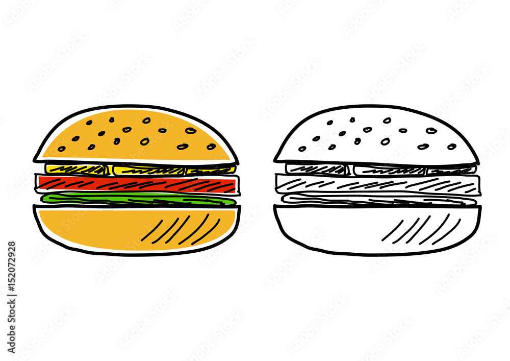 Hamburger drawing on white background Hamburger drawing on white background