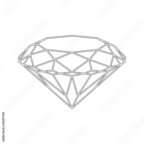 Diamond icon. Vector Illustration. Shiny crystal sign. Brilliant stone. Black stroke isolated on white background. Fashion modern design. Flat element. Symbol gift, jewel, gem or royal, rich.