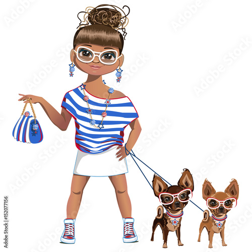 Fashionable girl with a little dog