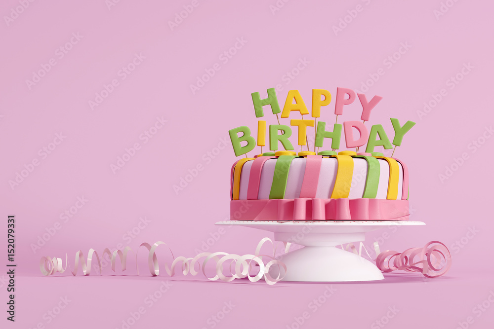 Minimal Birthday cake on pink background. minimal concept. 3D Render. Minimal Birthday cake on pink background. minimal concept. 3D Render.