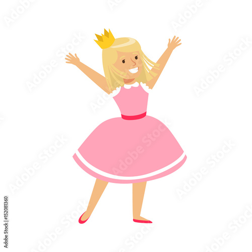 Happy smiling girl dressed as a princess. Colorful cartoon character vector Illustration