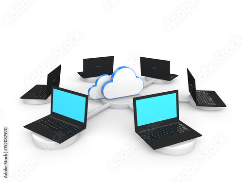 3d laptops depicting cloud computing concept © mrhighsky