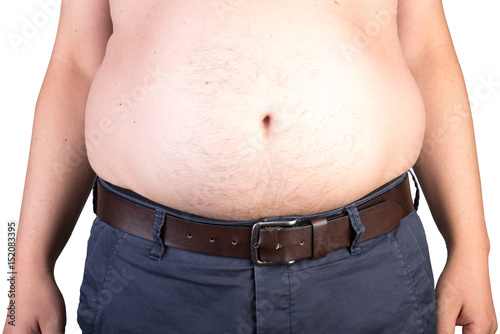 View of a the belly of a overweighted male - isolated on white background