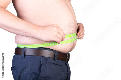 View of a the belly of a overweighted male - isolated on white background photo