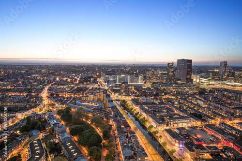 The Hague skyline at twilight with sea and Scheveningen background, The Netherlands