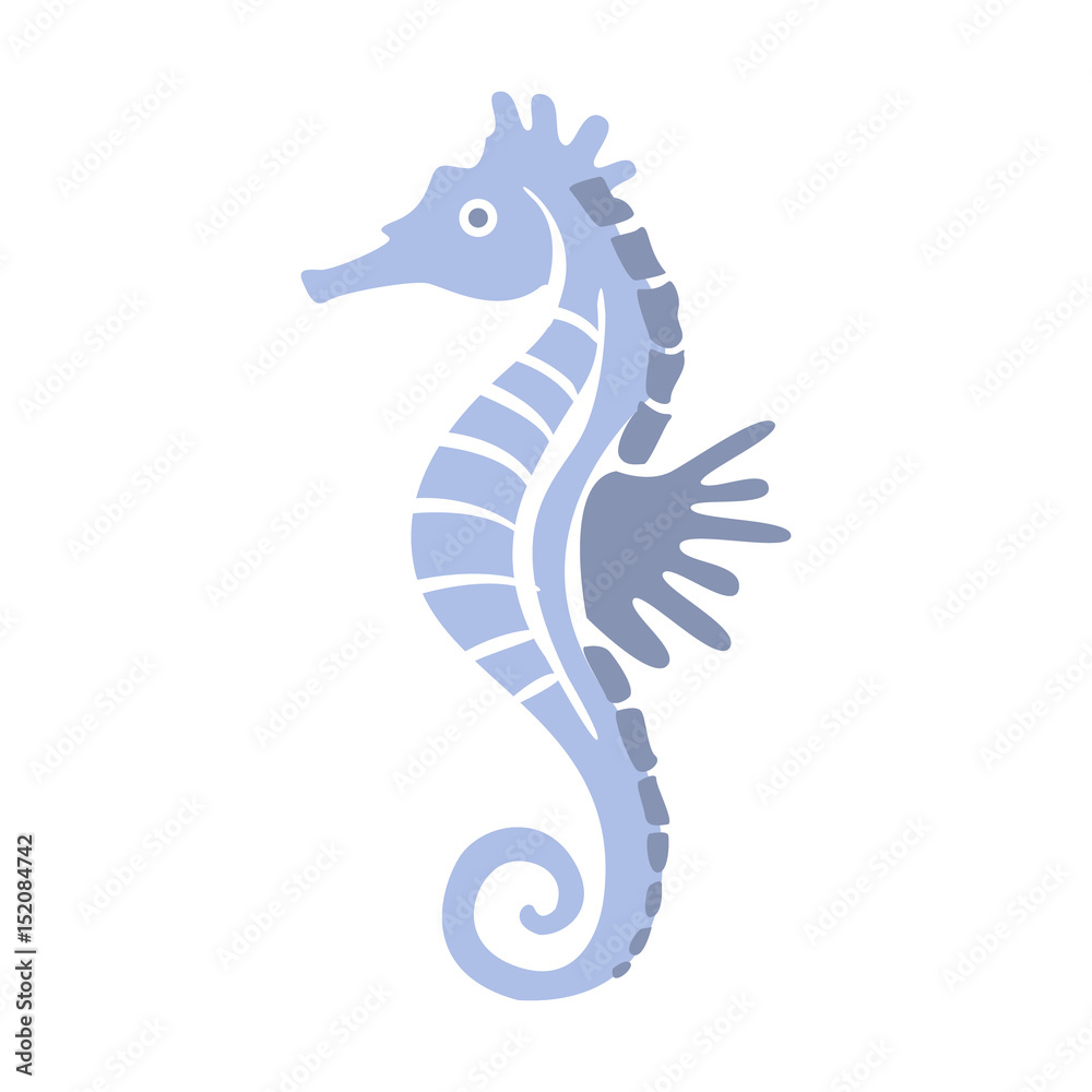 Fototapeta premium Blue Seahorse, Part Of Mediterranean Sea Marine Animals And Reef Life Illustrations Series
